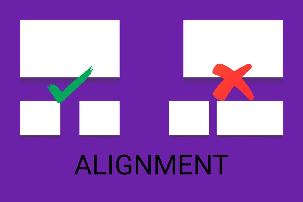 Image showing correct and incorrect application of design principle alignment