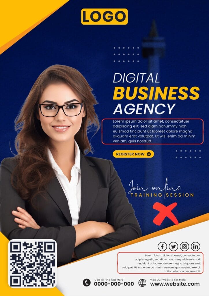 Business poster with wrong alignment due to mixing alignment Types left-aligning some text and right-aligning others creates chaos.