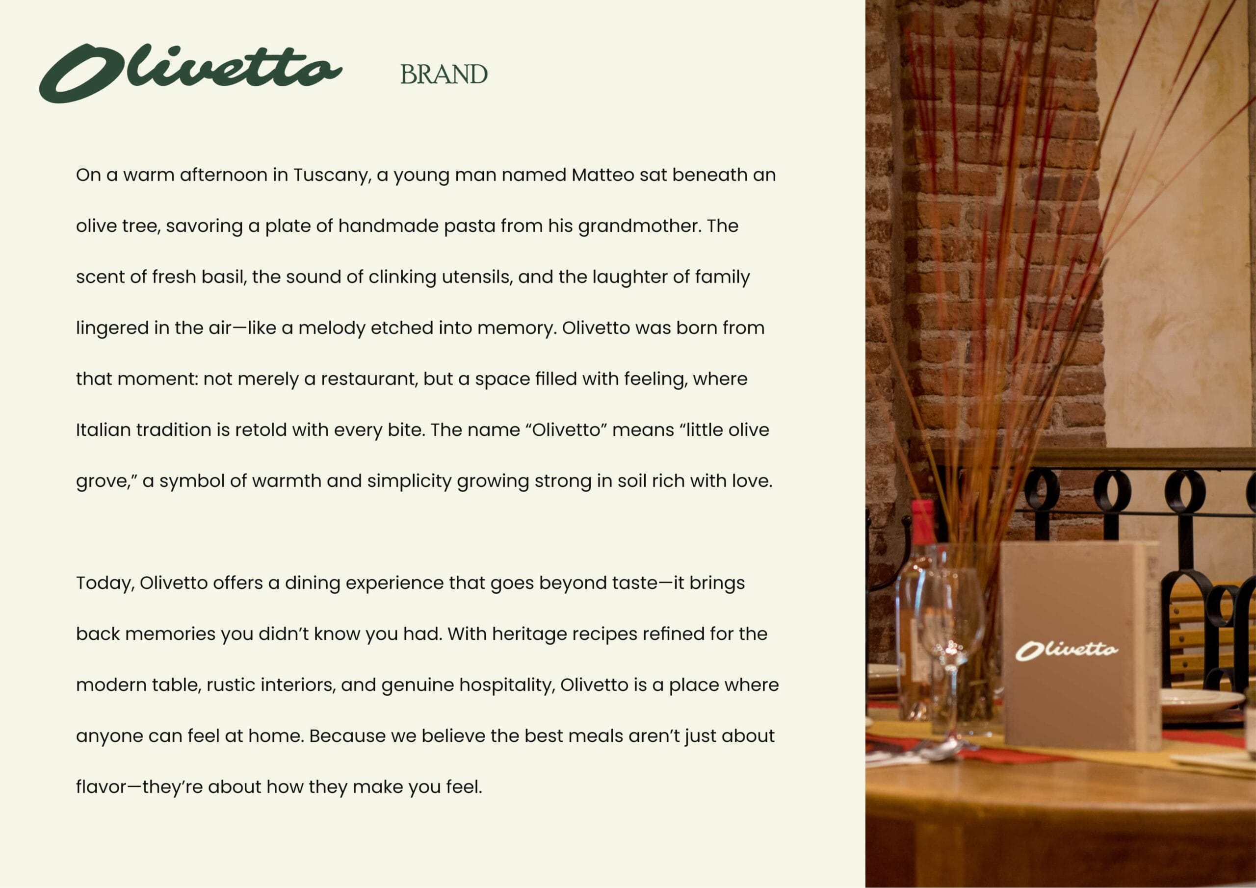 Branding project for Olivetto Italian-American restaurant by Koalart Creative, a branding agency for small business