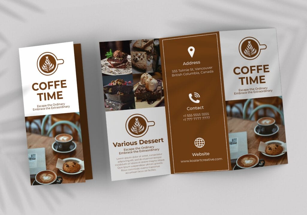 Brochure design project for Coffee Time by Koalart Creative, branding agency for small business