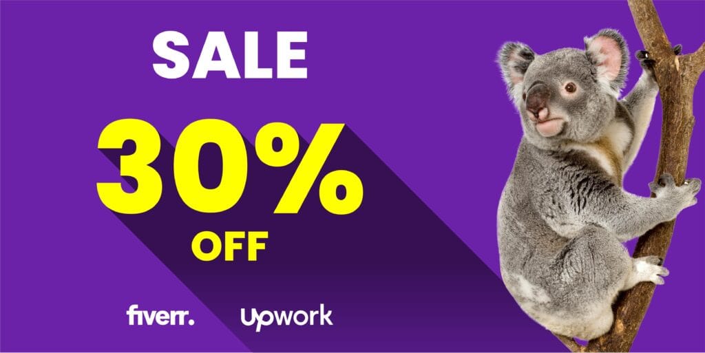 30% discount promo by Koalart Creative on Fiverr and Upwork – branding agency for small business