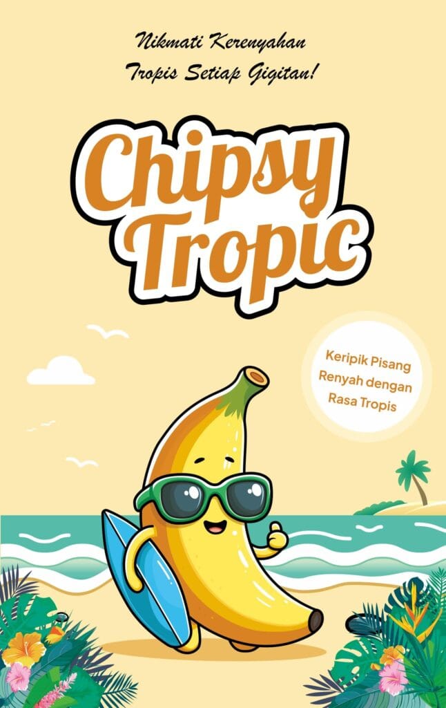 Colorful tropical snack packaging for Chipsy Tropic by Koalart Creative, branding agency for small business