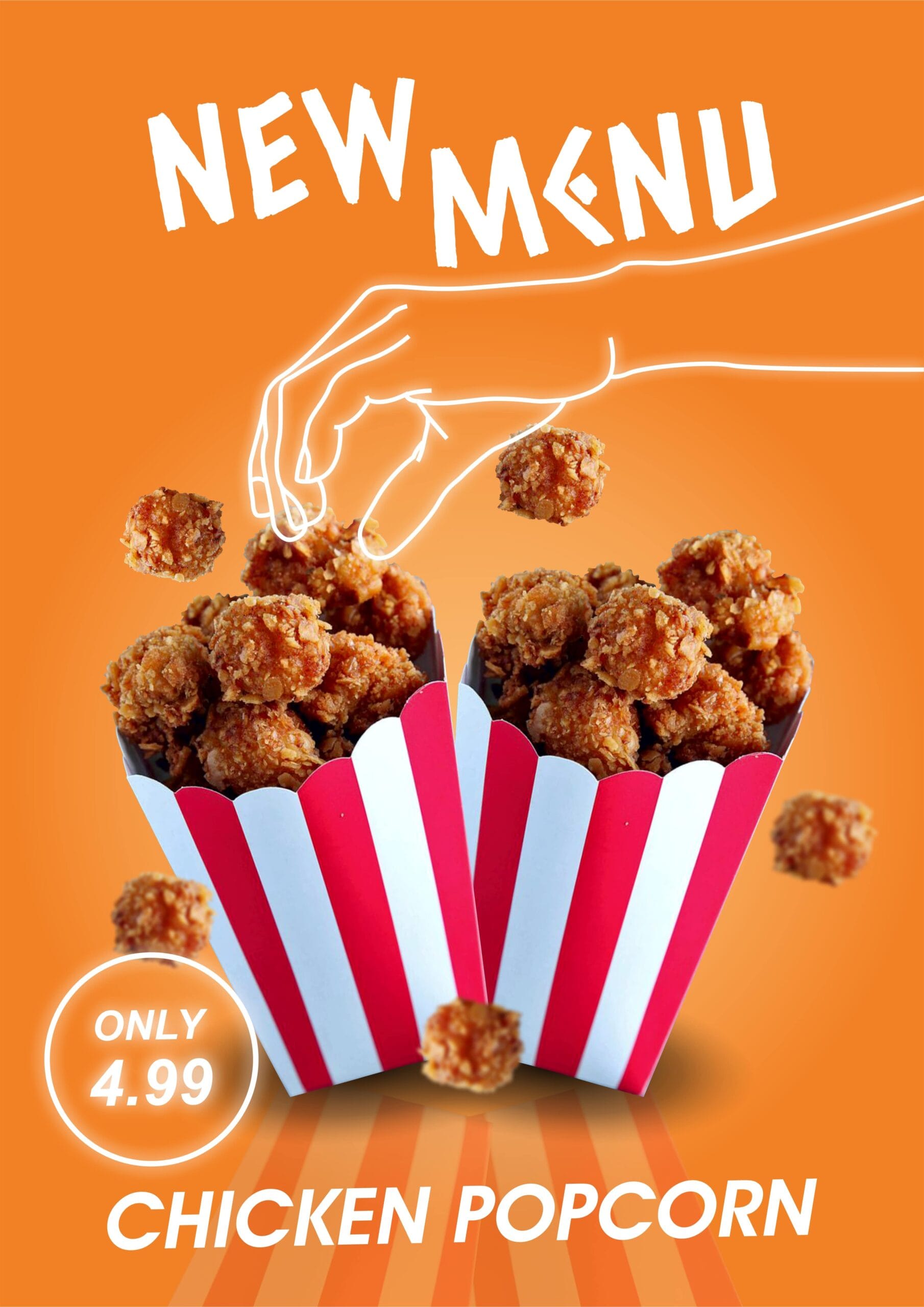 Bold poster advertisement design for Chicken Pop Corn by Koalart Creative, branding agency for small business