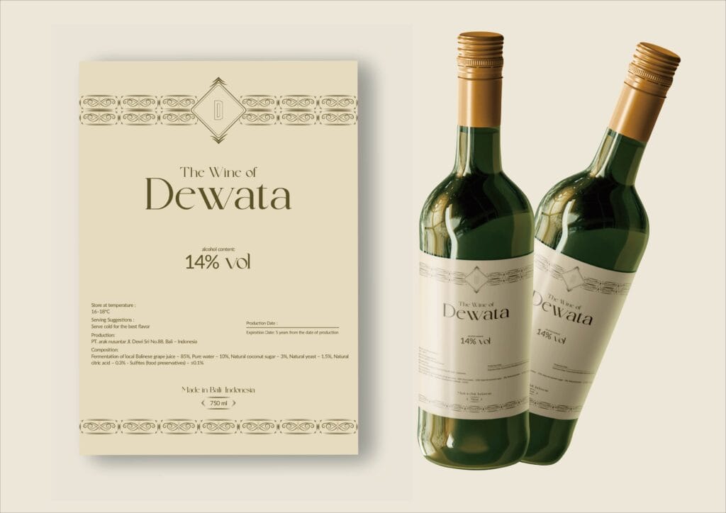 Elegant wine packaging design for Dewata Wine by Koalart Creative, branding agency for small business