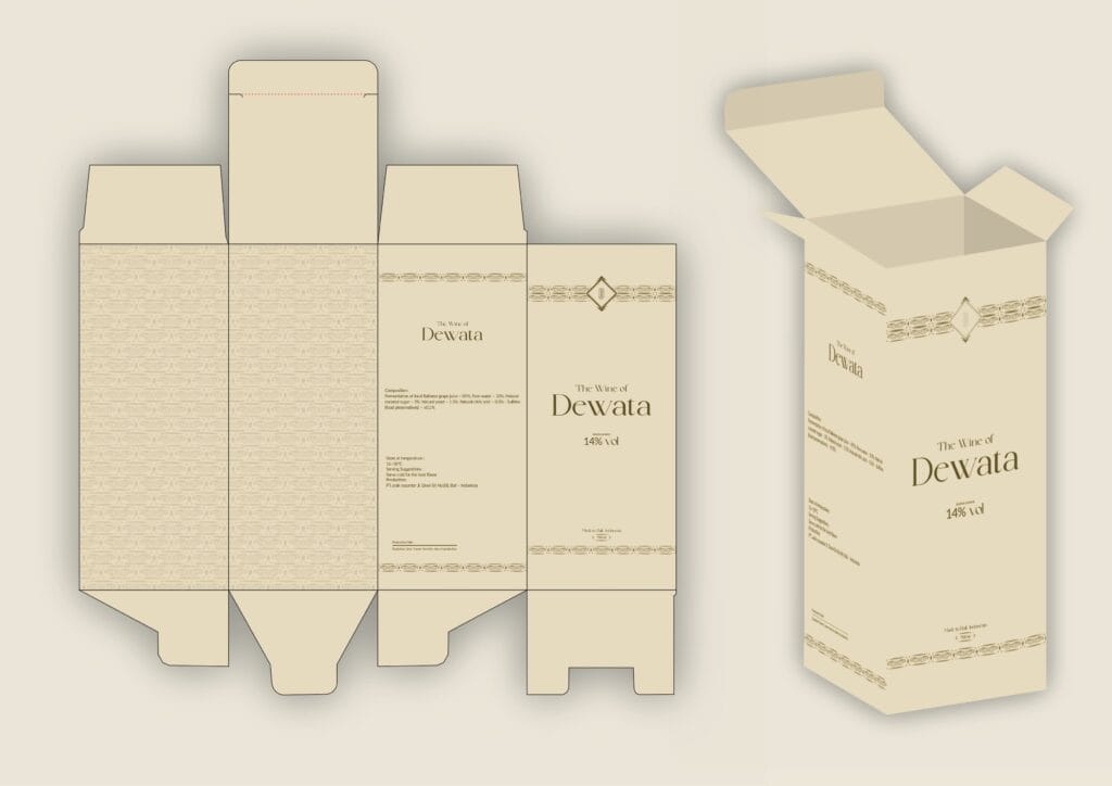 Elegant wine packaging design for Dewata Wine by Koalart Creative, branding agency for small business