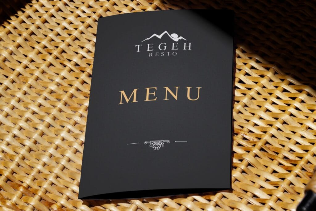 Elegant menu design for Tegeh restaurant in Bali