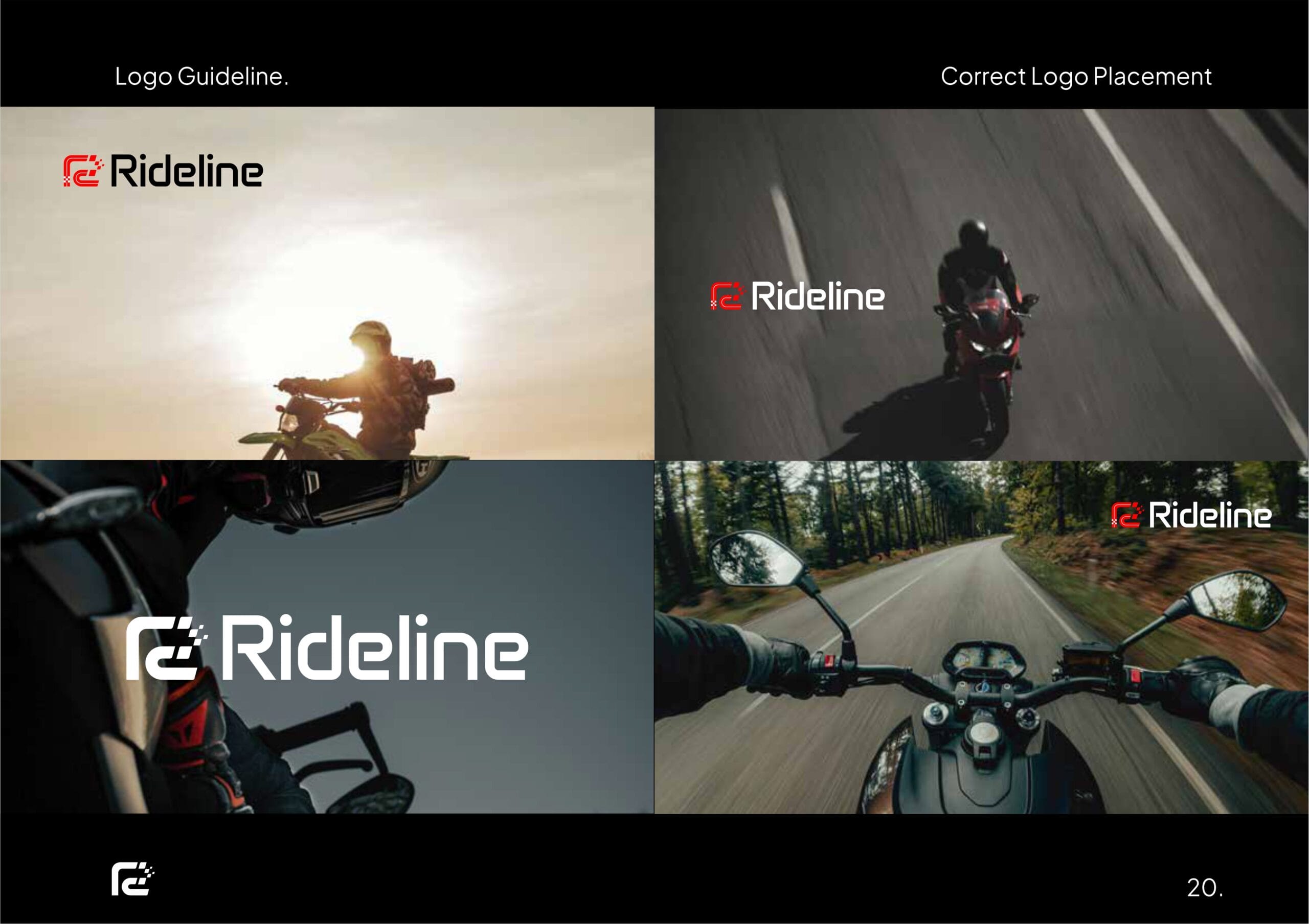 Rideline helmet and apparel branding project by a branding agency for small business.