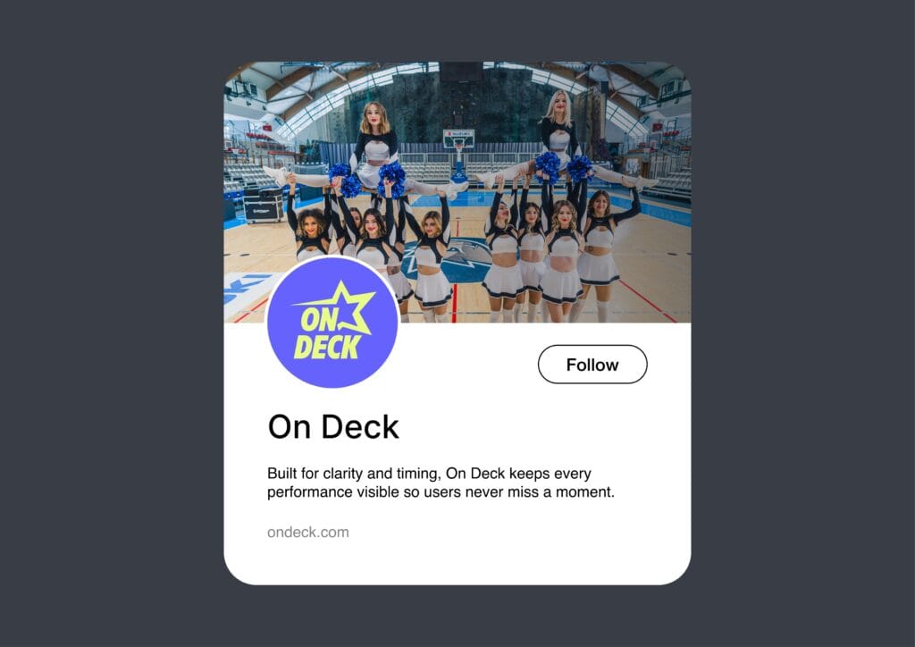 On Deck cheerleading schedule platform branding by Koalart Creative, a branding agency for small business