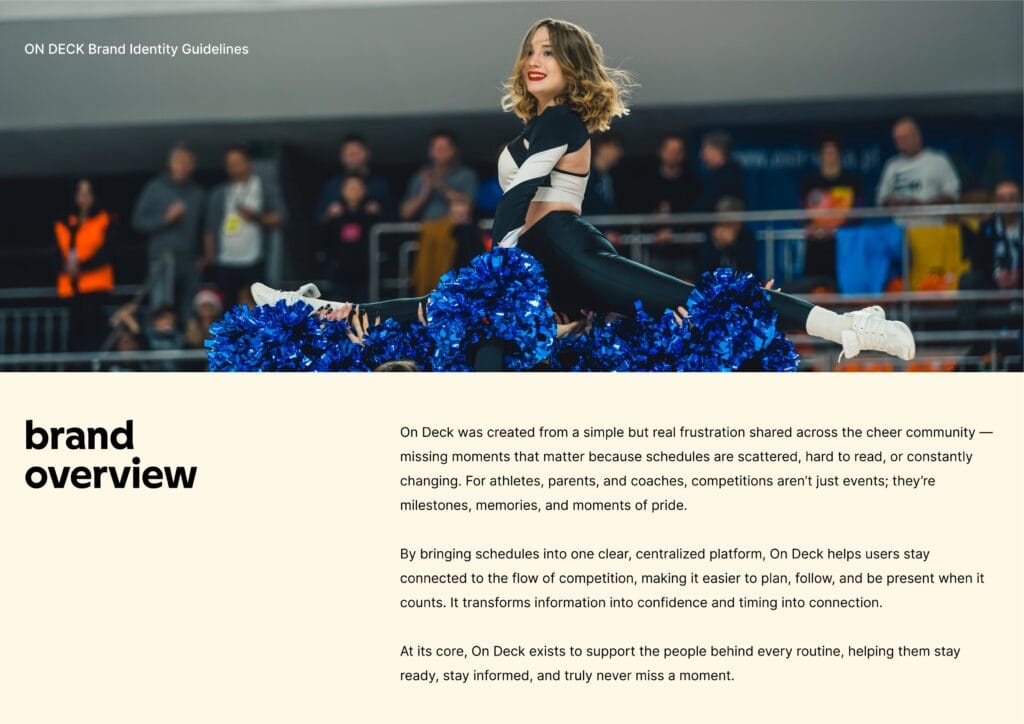 On Deck cheerleading schedule platform branding by Koalart Creative, a branding agency for small business