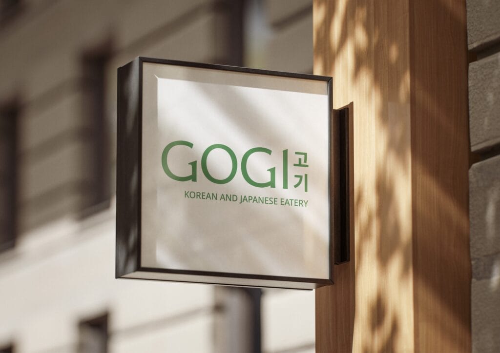 Modern Korean restaurant branding with clean logo design, visual identity, and minimal menu design.