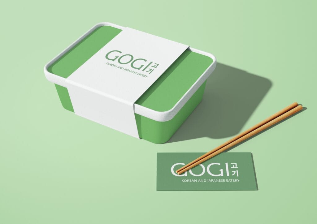 Modern Korean restaurant branding with clean logo design, visual identity, and minimal menu design.