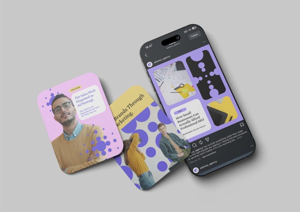 Modern marketing agency brand identity design with clean logo design, visual identity, and digital branding elements.