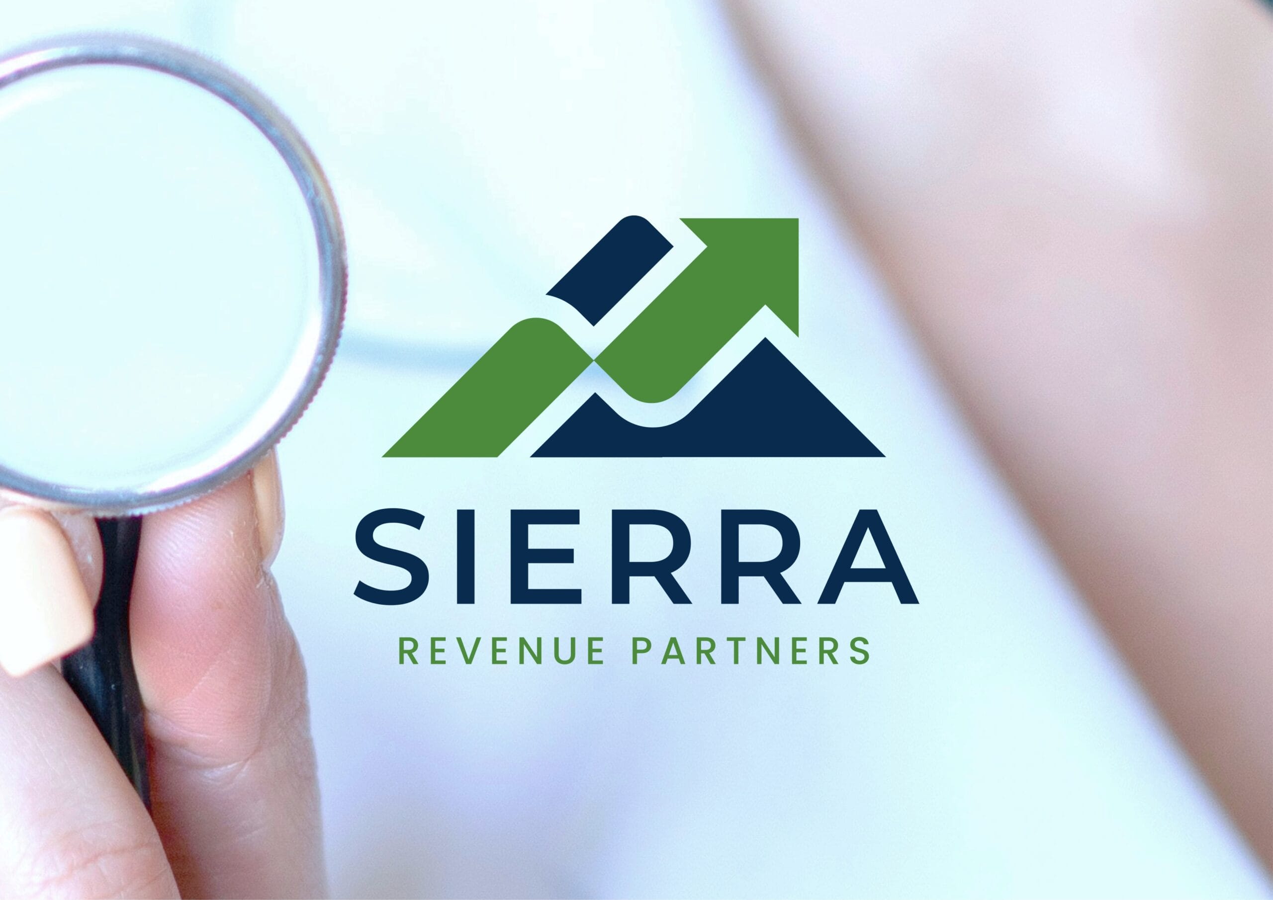 Sierra Revenue Partners healthcare RCM logo and brand identity with mountain and arrow design