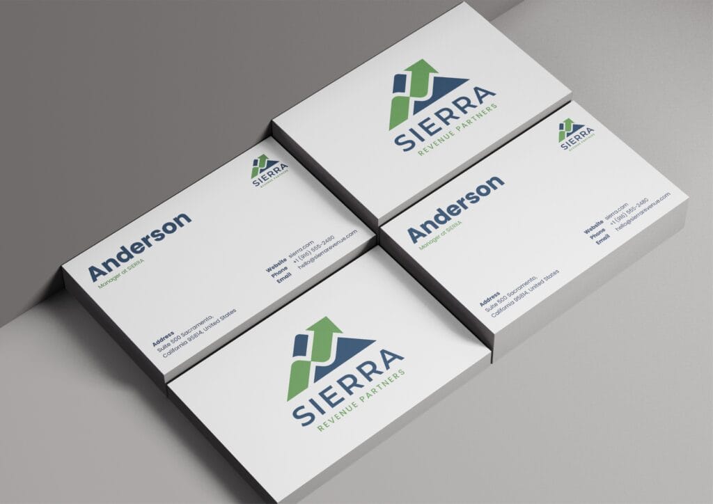 Sierra Revenue Partners healthcare RCM logo and brand identity with mountain and arrow design