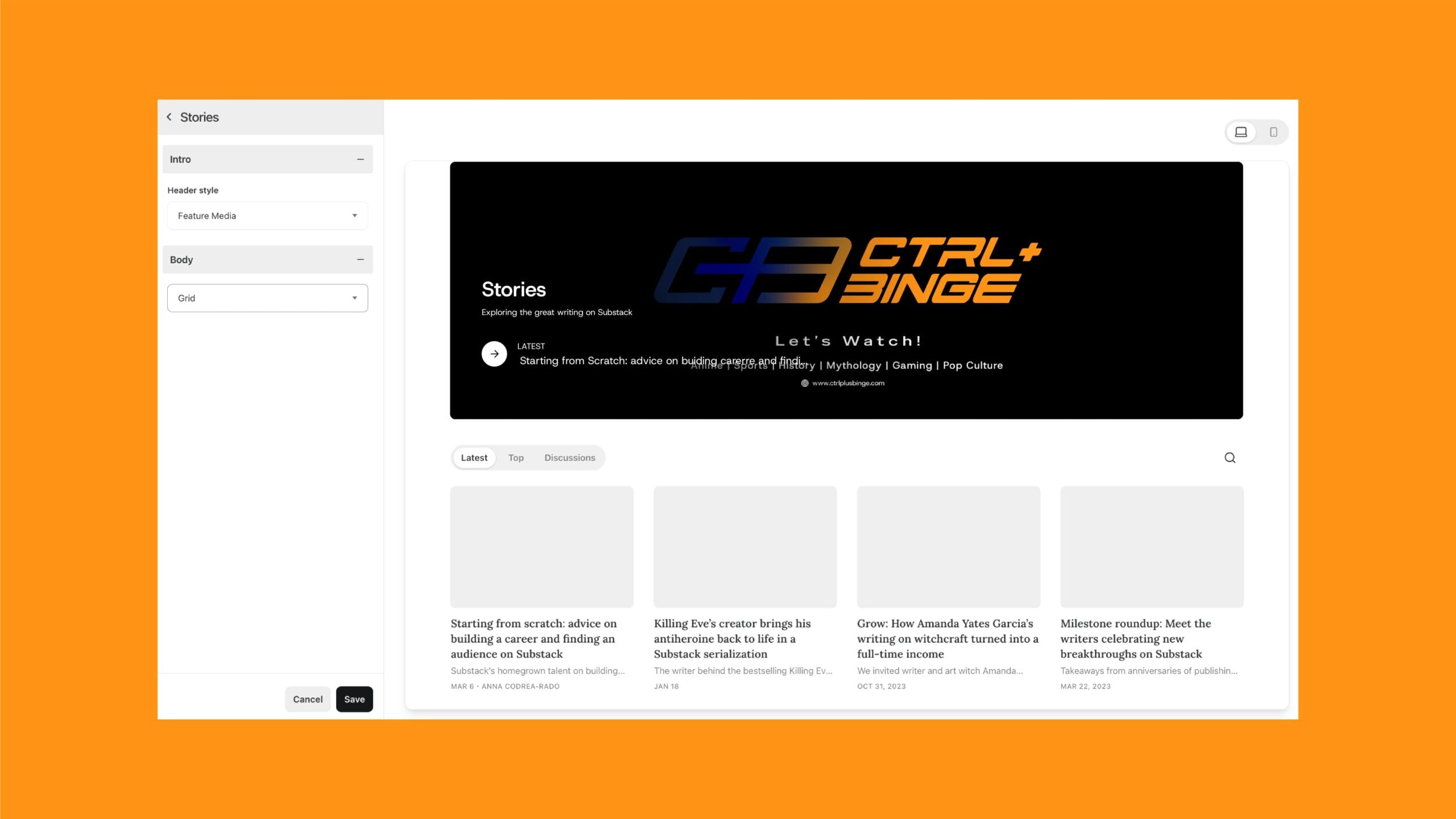 Ctrl+Binge entertainment brand identity with screen-inspired logo and bold typography.