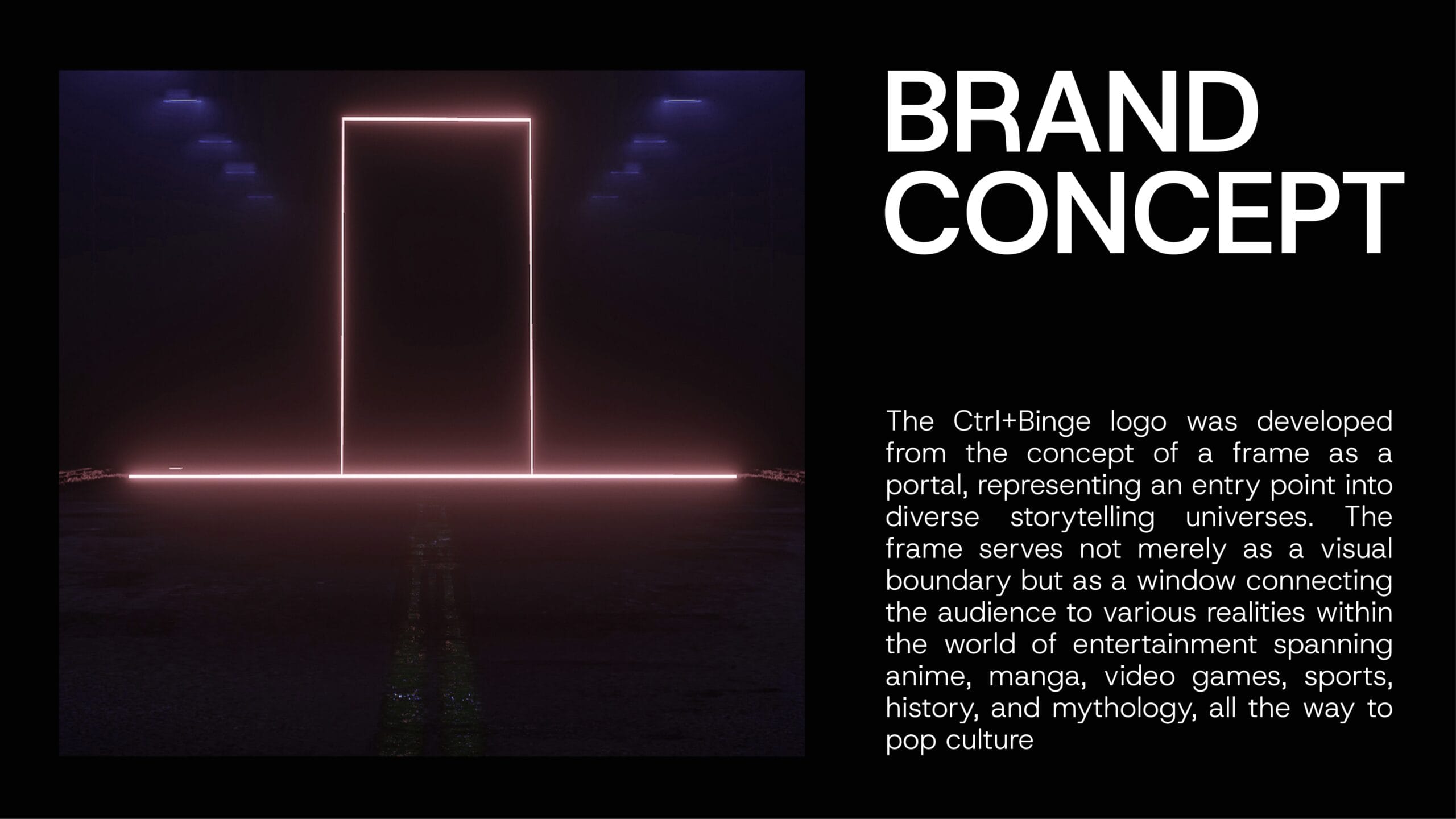 Ctrl+Binge entertainment brand identity with screen-inspired logo and bold typography.