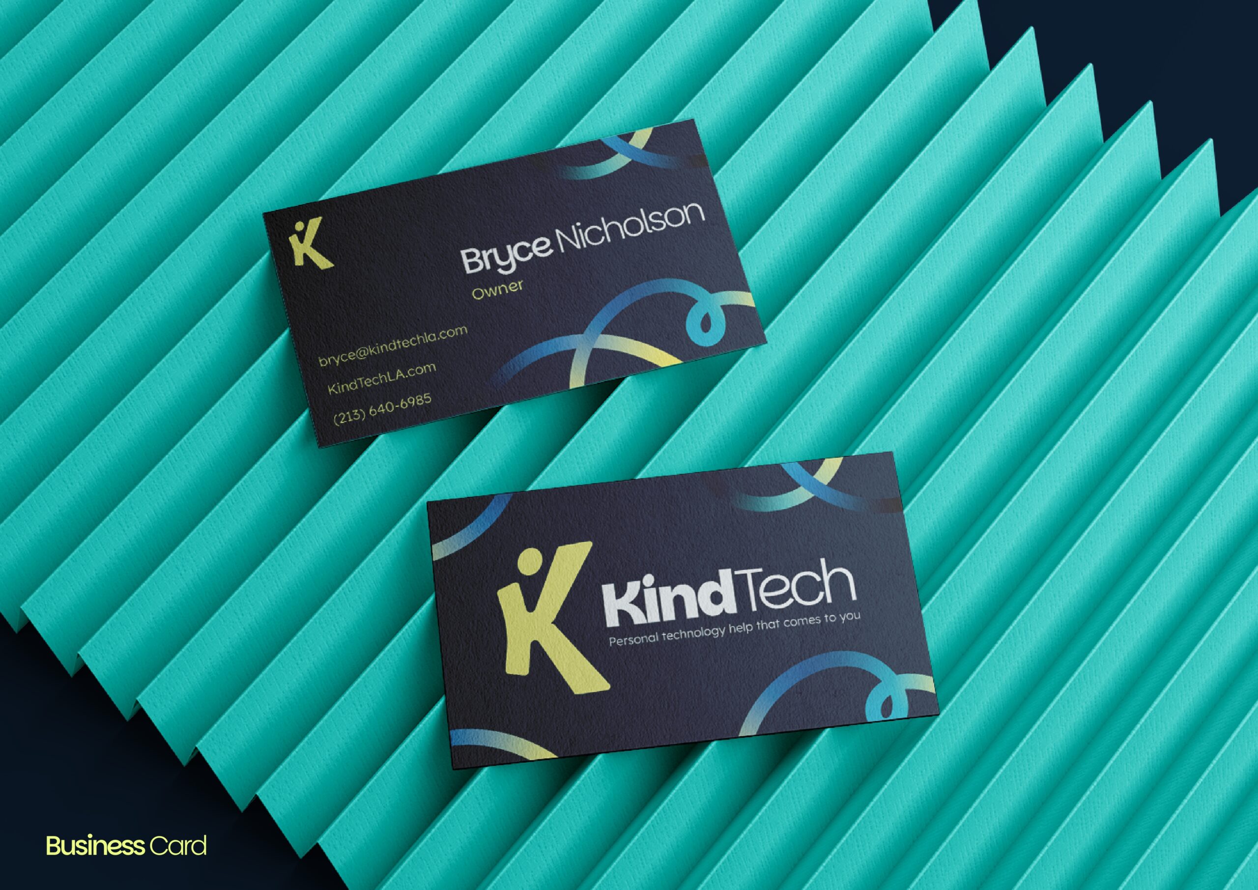 Kind Tech LA branding with a custom logo and marketing materials for senior technology support.