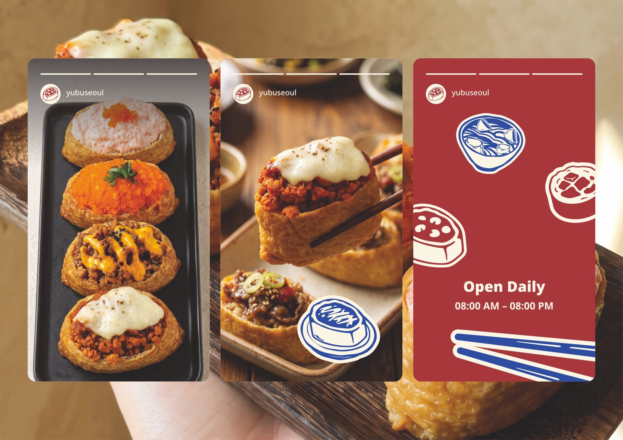 Yubu Seoul Korean restaurant branding with custom logo and food illustrations