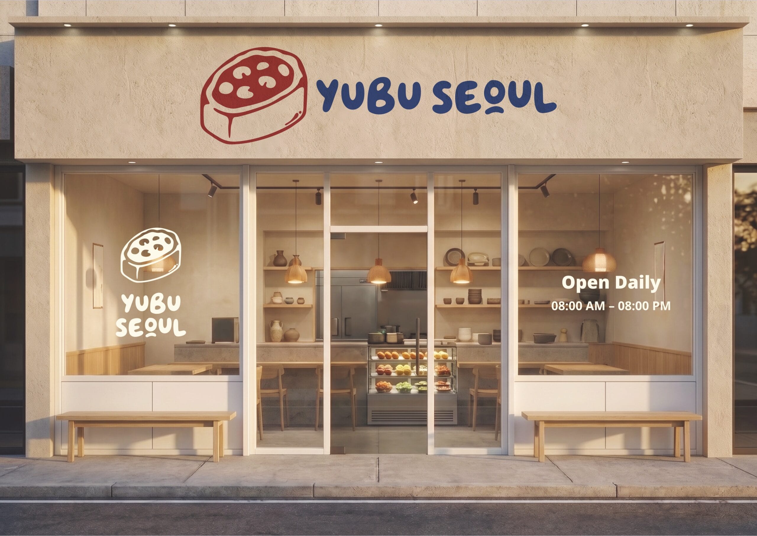 Yubu Seoul Korean restaurant branding with custom logo and food illustrations