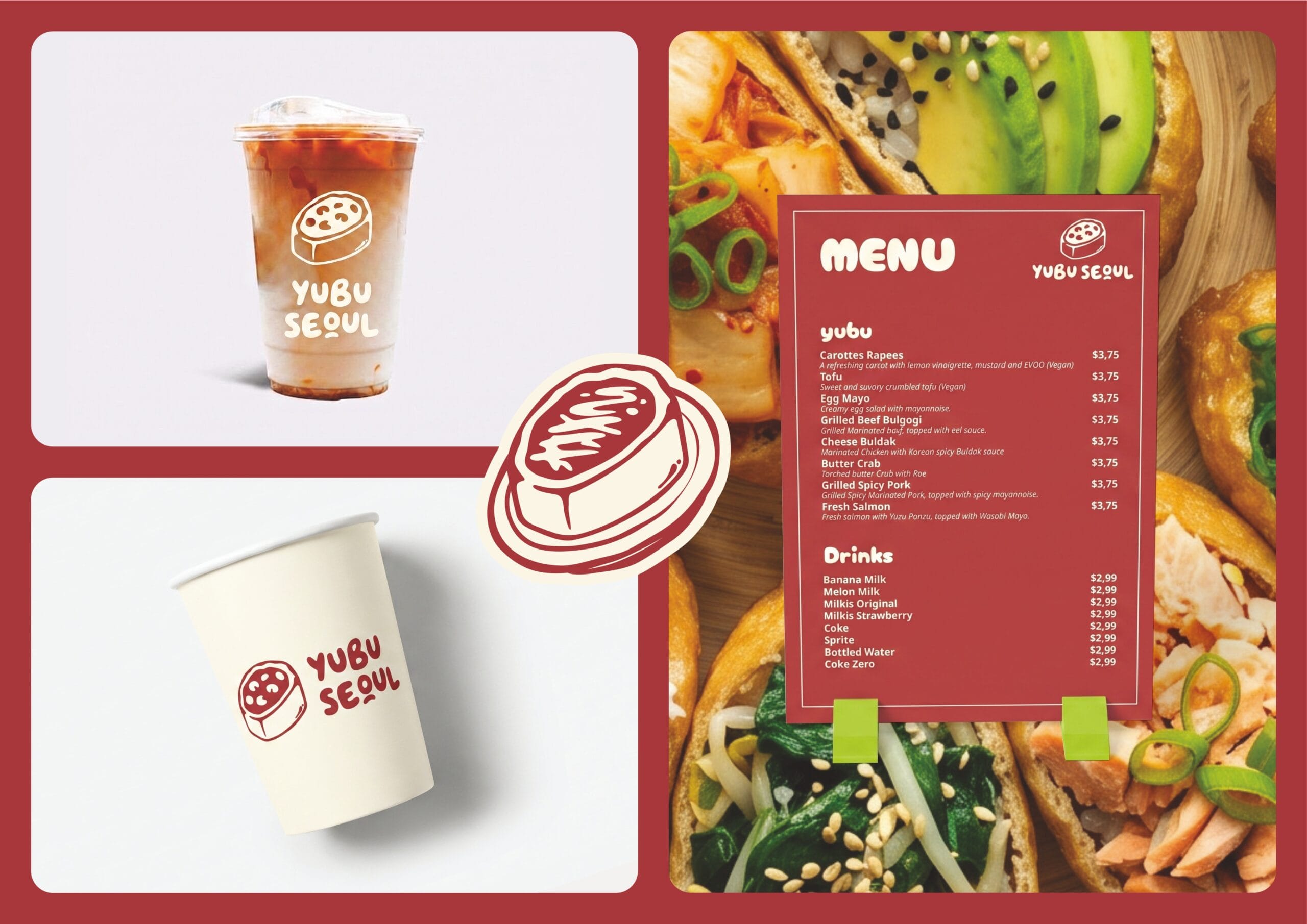 Yubu Seoul Korean restaurant branding with custom logo and food illustrations