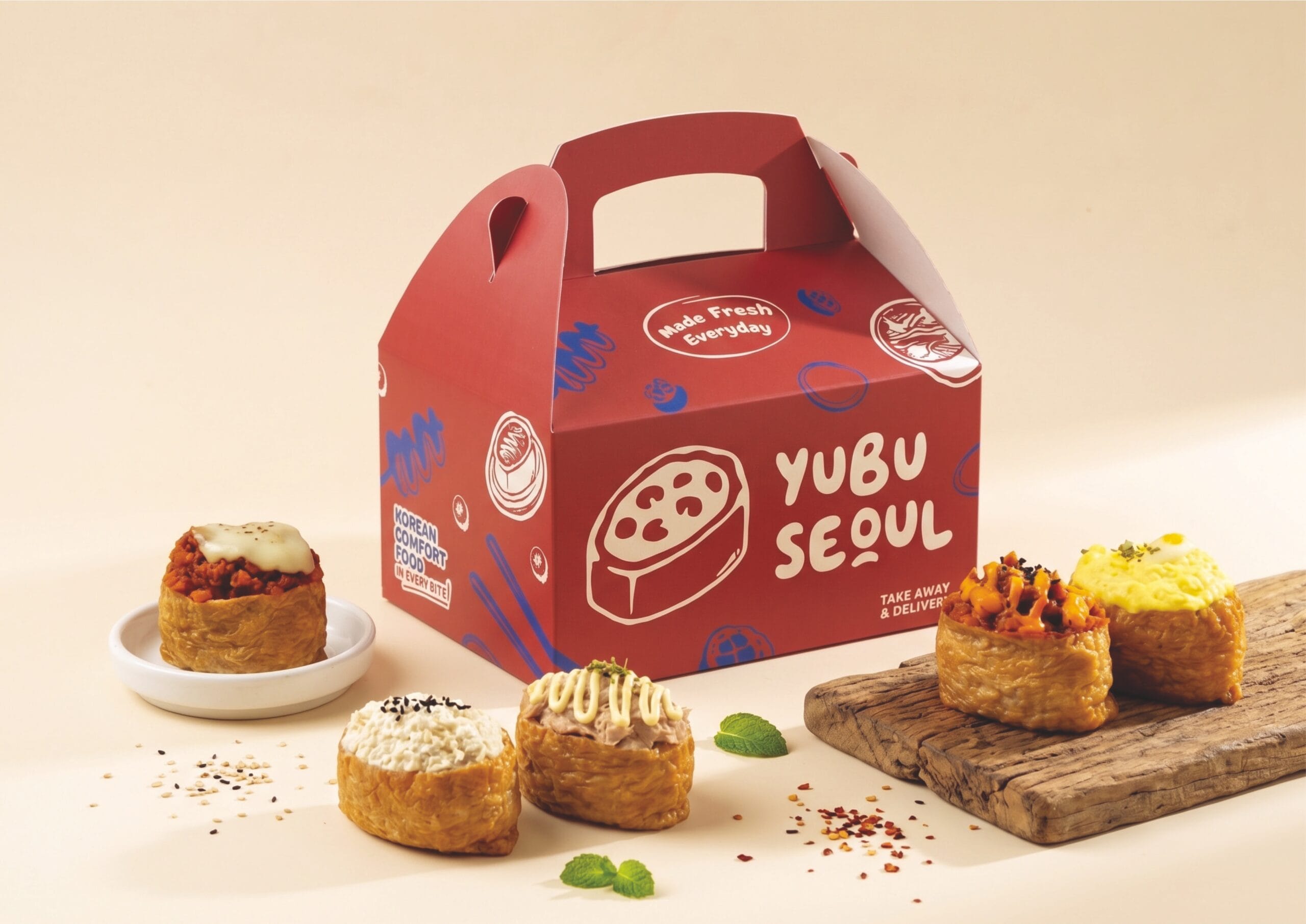 Yubu Seoul Korean restaurant branding with custom logo and food illustrations