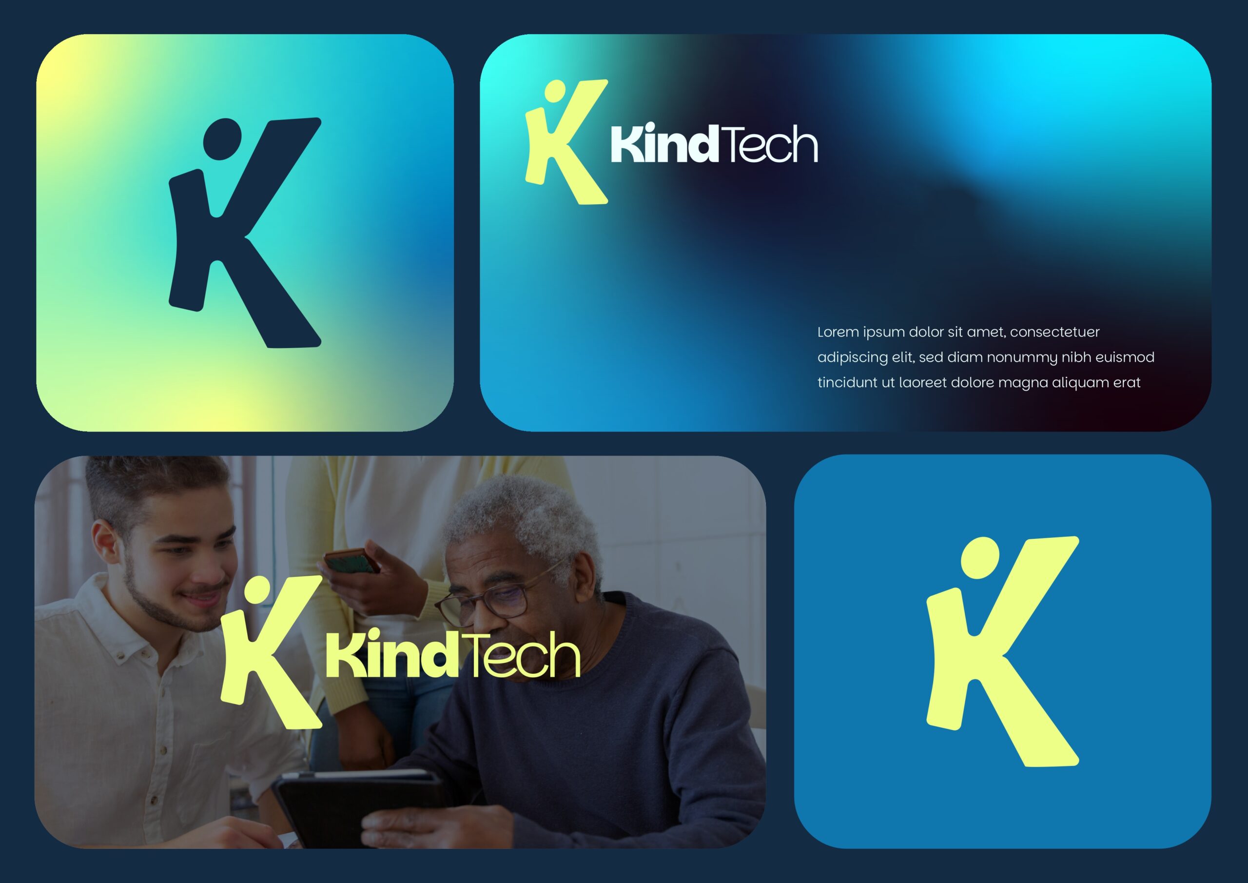 Kind Tech LA branding with a custom logo and marketing materials for senior technology support.