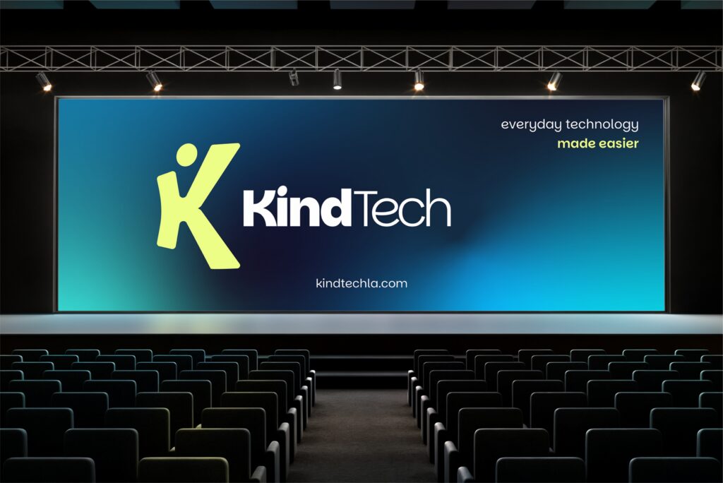 Kind Tech LA branding with a custom logo and marketing materials for senior technology support.